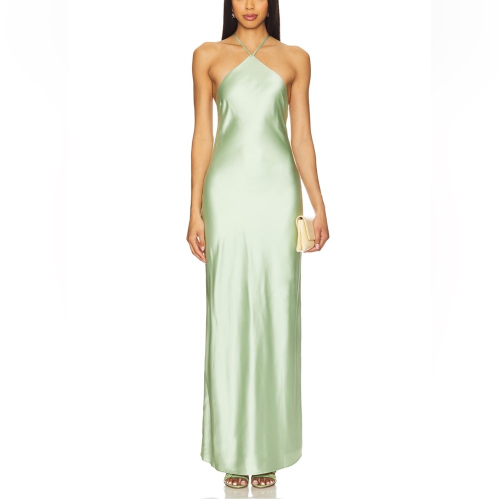 Revolve - Line & Dot Elegant Green Satin Halter Dress
